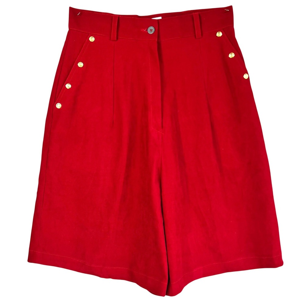 Vintage Gianni Versace Red High Waisted Medusa Button Shorts Wide Leg Italy 4
